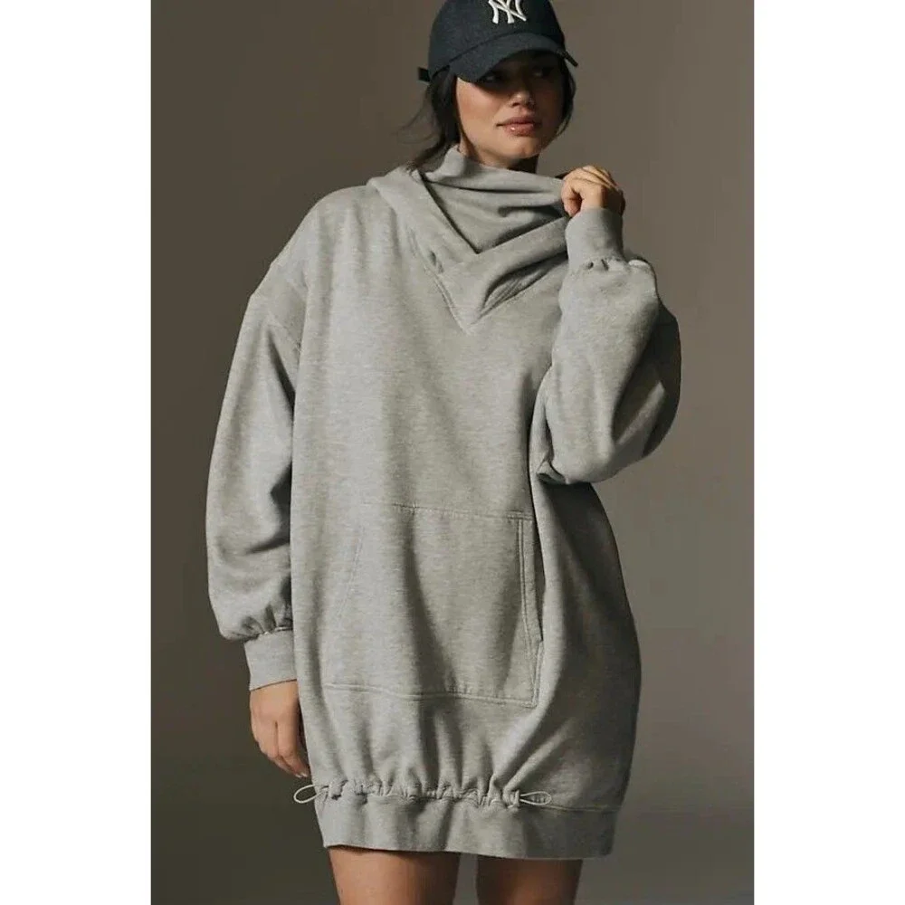 Daily Practice by Anthropologie Hooded Mini Dress Long Sleeve Gray 1X NWT 284878